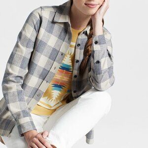 $189 NWT Pendleton Wool Plaid Button Down Meredith Shirt XS Oatmeal/Navy Buffalo